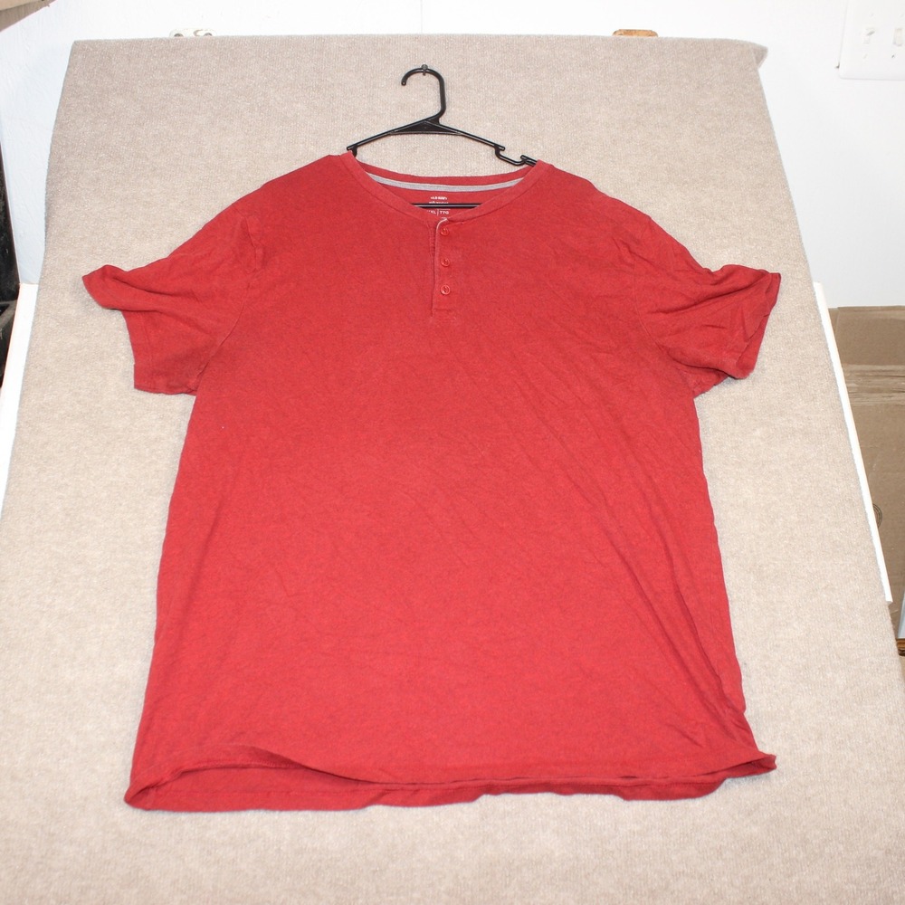Old Navy Mens XXL Soft-Washed Henley Shirt Short Sleeve Heathered Red Tee